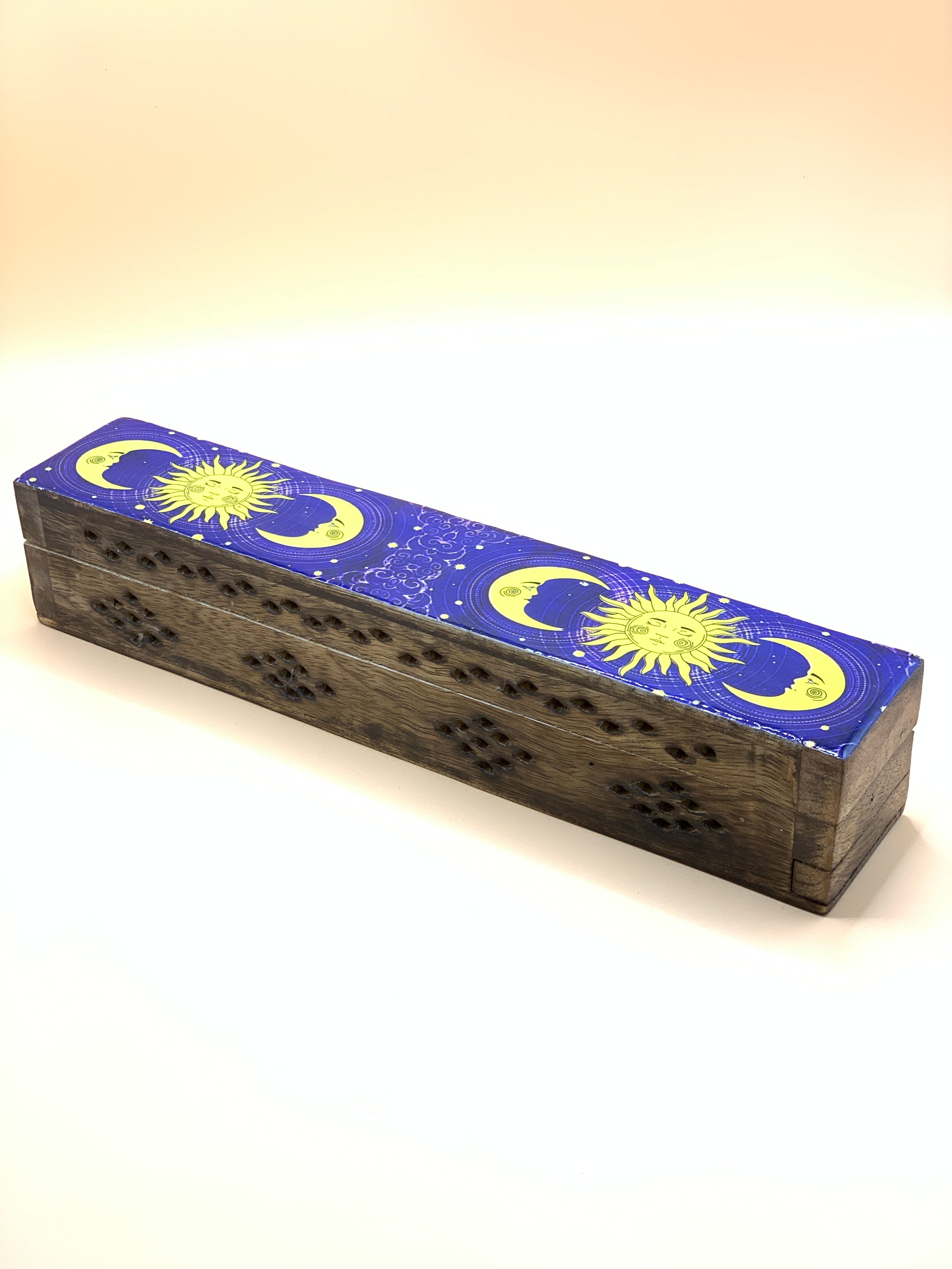 Caja Porta-incienso de Madera con Diseño "Sol y Luna" – Quemador y Guardado
